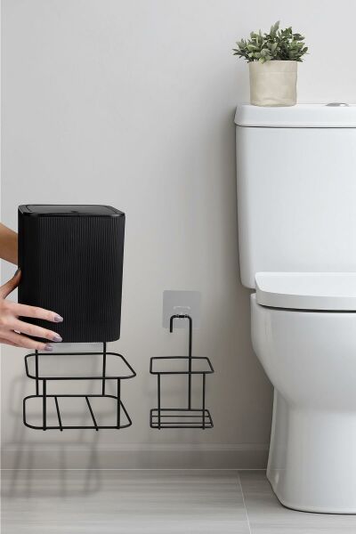 Okyanus Home Siyah Eko Magic Askılı Kare Mina 2'li Wc Kova ve Fırça Seti