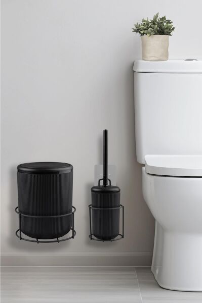 Okyanus Home Siyah Eko Magic Askılı Yuvarlak Linea 2'li Wc Kova ve Fırça Seti
