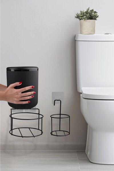 Okyanus Home Siyah Eko Magic Askılı Yuvarlak Linea 2'li Wc Kova ve Fırça Seti