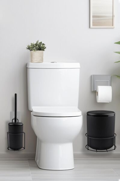 Okyanus Home Siyah Eko Magic Askılı Yuvarlak Linea 2'li Wc Kova ve Fırça Seti