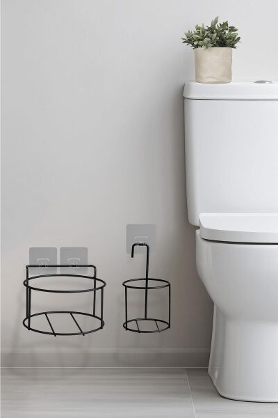 Okyanus Home Siyah Eko Magic Askılı Yuvarlak Linea 2'li Wc Kova ve Fırça Seti