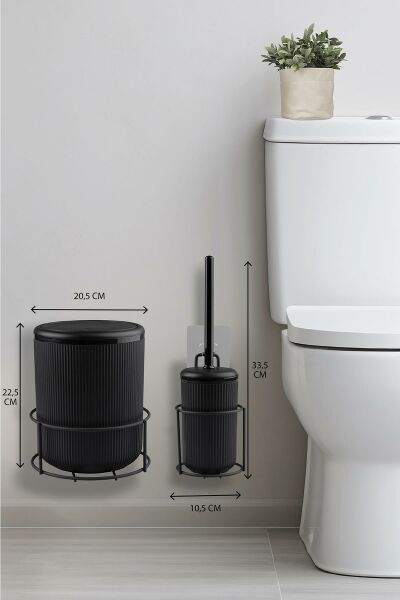 Okyanus Home Siyah Eko Magic Askılı Yuvarlak Linea 2'li Wc Kova ve Fırça Seti