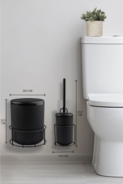 Okyanus Home Siyah Eko Magic Askılı Yuvarlak Linea 2'li Wc Kova ve Fırça Seti
