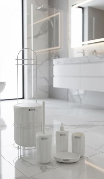 Okyanus Home Beyaz Linea Yedekli Wc Kağıtlık ve 6 Parça Banyo Seti