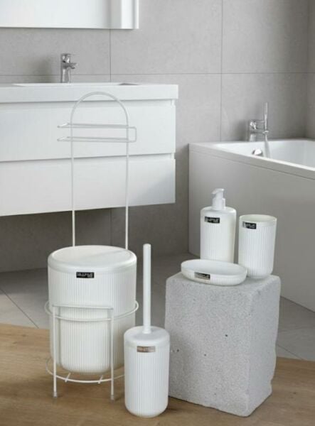 Okyanus Home Beyaz Linea Yedekli Wc Kağıtlık ve 6 Parça Banyo Seti