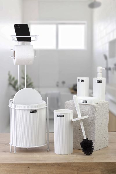 Okyanus Home Beyaz Mina Yedekli Wc Kağıtlık ve 6 Parça Banyo Seti