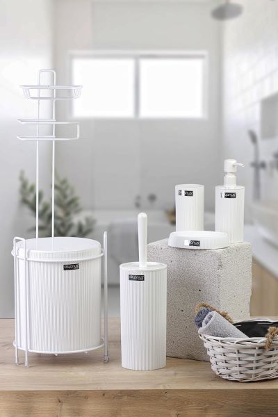 Okyanus Home Beyaz Mina Yedekli Wc Kağıtlık ve 6 Parça Banyo Seti