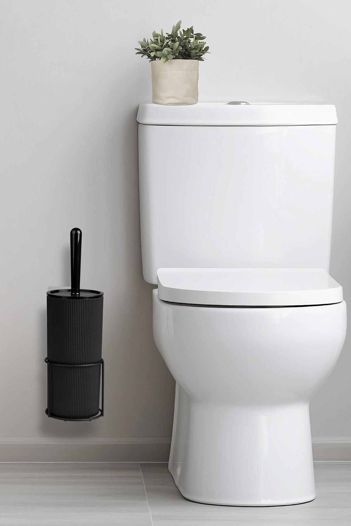 Okyanus Home Siyah Eko Magic Askılı Yuvarlak Mina Wc Fırçalık