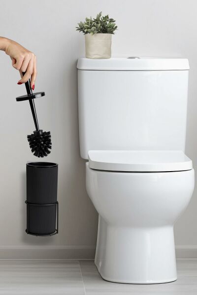Okyanus Home Siyah Eko Magic Askılı Yuvarlak Mina Wc Fırçalık