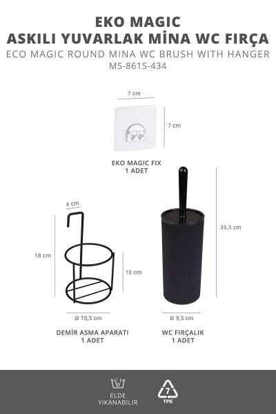 Okyanus Home Siyah Eko Magic Askılı Yuvarlak Mina Wc Fırçalık
