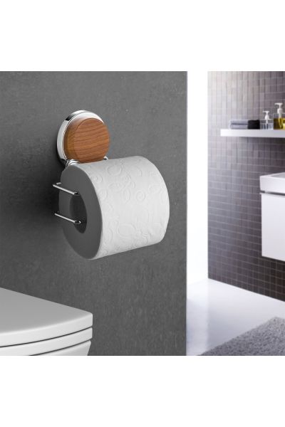 Okyanus Home Ahşap Desenli Magic Fix Sihirli Yapışkan Krom Lux WC Kağıtlık MGK-708W