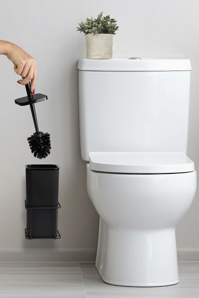 Okyanus Home Siyah Eko Magic Askılı Kare Mina Wc Fırçalık