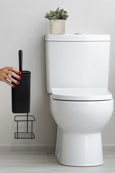 Okyanus Home Siyah Eko Magic Askılı Kare Mina Wc Fırçalık