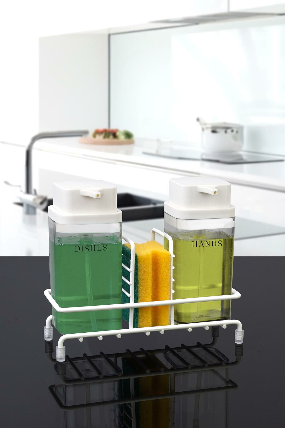 Okyanus Home Beyaz Deluxe Kare Standlı 2'li Şeffaf Sıvı Sabunluk