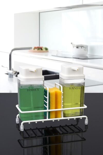 Okyanus Home Beyaz Deluxe Kare Standlı 2'li Şeffaf Sıvı Sabunluk