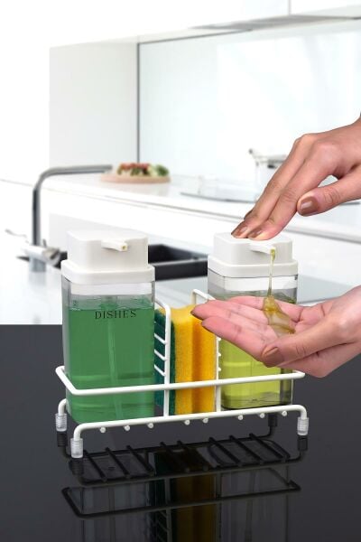 Okyanus Home Beyaz Deluxe Kare Standlı 2'li Şeffaf Sıvı Sabunluk