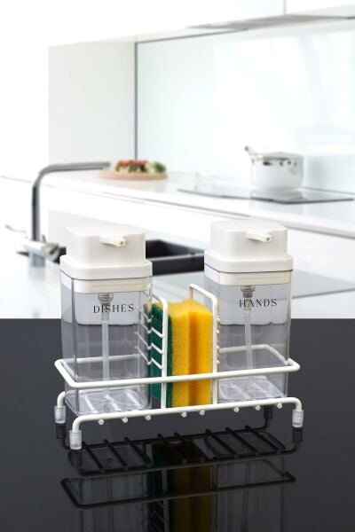 Okyanus Home Beyaz Deluxe Kare Standlı 2'li Şeffaf Sıvı Sabunluk