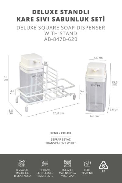 Okyanus Home Beyaz Deluxe Kare Standlı 2'li Şeffaf Sıvı Sabunluk