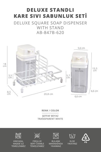 Okyanus Home Beyaz Deluxe Kare Standlı 2'li Şeffaf Sıvı Sabunluk