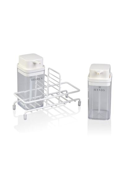 Okyanus Home Beyaz Deluxe Kare Standlı 2'li Şeffaf Sıvı Sabunluk