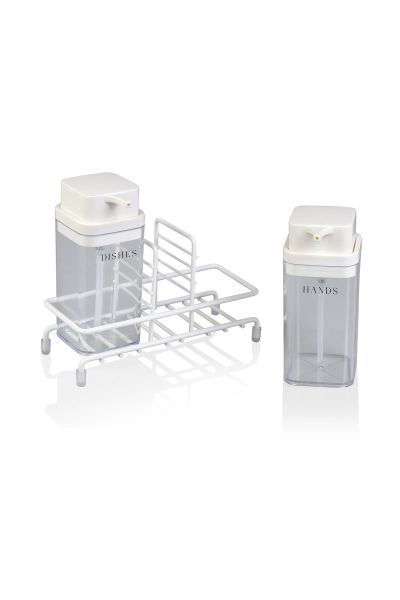 Okyanus Home Beyaz Deluxe Kare Standlı 2'li Şeffaf Sıvı Sabunluk