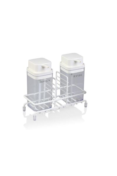 Okyanus Home Beyaz Deluxe Kare Standlı 2'li Şeffaf Sıvı Sabunluk