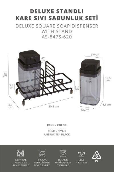 Okyanus Home Siyah Deluxe Kare Standlı 2'li Füme Rengi Sıvı Sabunluk