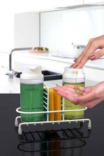 Okyanus Home Beyaz Deluxe Yuvarlak Standlı 2'li Şeffaf Sıvı Sabunluk