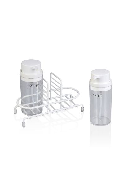 Okyanus Home Beyaz Deluxe Yuvarlak Standlı 2'li Şeffaf Sıvı Sabunluk