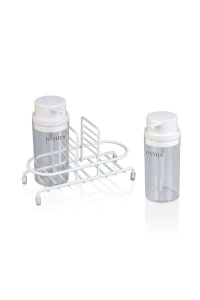 Okyanus Home Beyaz Deluxe Yuvarlak Standlı 2'li Şeffaf Sıvı Sabunluk