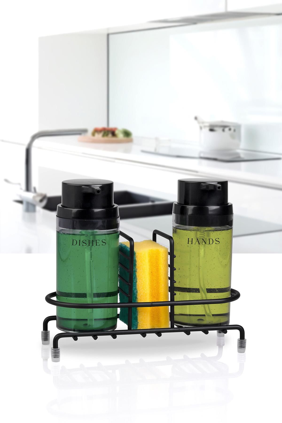 Okyanus Home Siyah Deluxe Yuvarlak Standlı 2'li Füme Rengi Sıvı Sabunluk