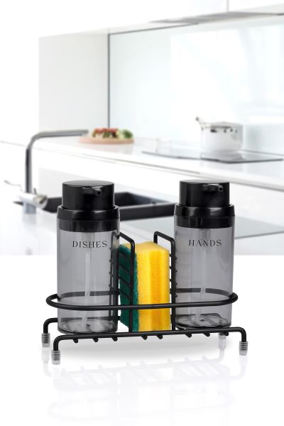 Okyanus Home Siyah Deluxe Yuvarlak Standlı 2'li Füme Rengi Sıvı Sabunluk