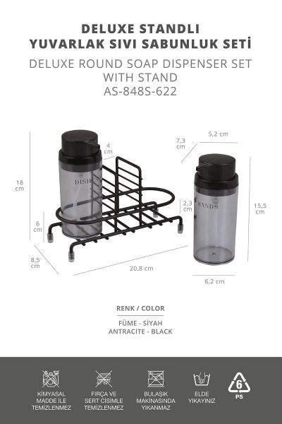 Okyanus Home Siyah Deluxe Yuvarlak Standlı 2'li Füme Rengi Sıvı Sabunluk