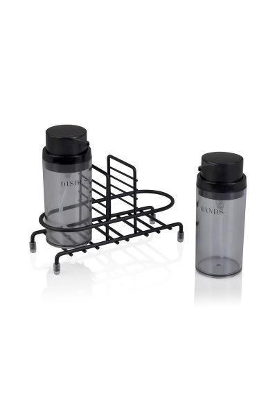 Okyanus Home Siyah Deluxe Yuvarlak Standlı 2'li Füme Rengi Sıvı Sabunluk