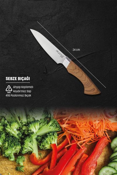 Okyanus Home Ahşap Kaplamalı Standlı 5 Parça Bıçak Seti