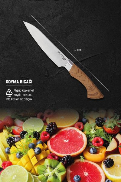 Okyanus Home Ahşap Kaplamalı Standlı 5 Parça Bıçak Seti