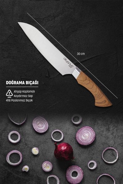 Okyanus Home Ahşap Kaplamalı Standlı 5 Parça Bıçak Seti