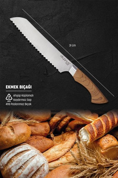 Okyanus Home Ahşap Kaplamalı Standlı 5 Parça Bıçak Seti