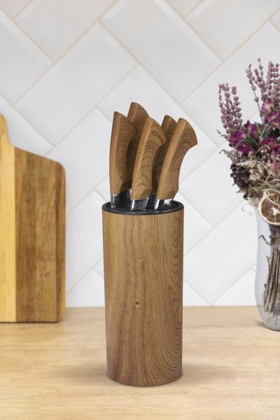 Okyanus Home Ahşap Kaplamalı Standlı 5 Parça Bıçak Seti