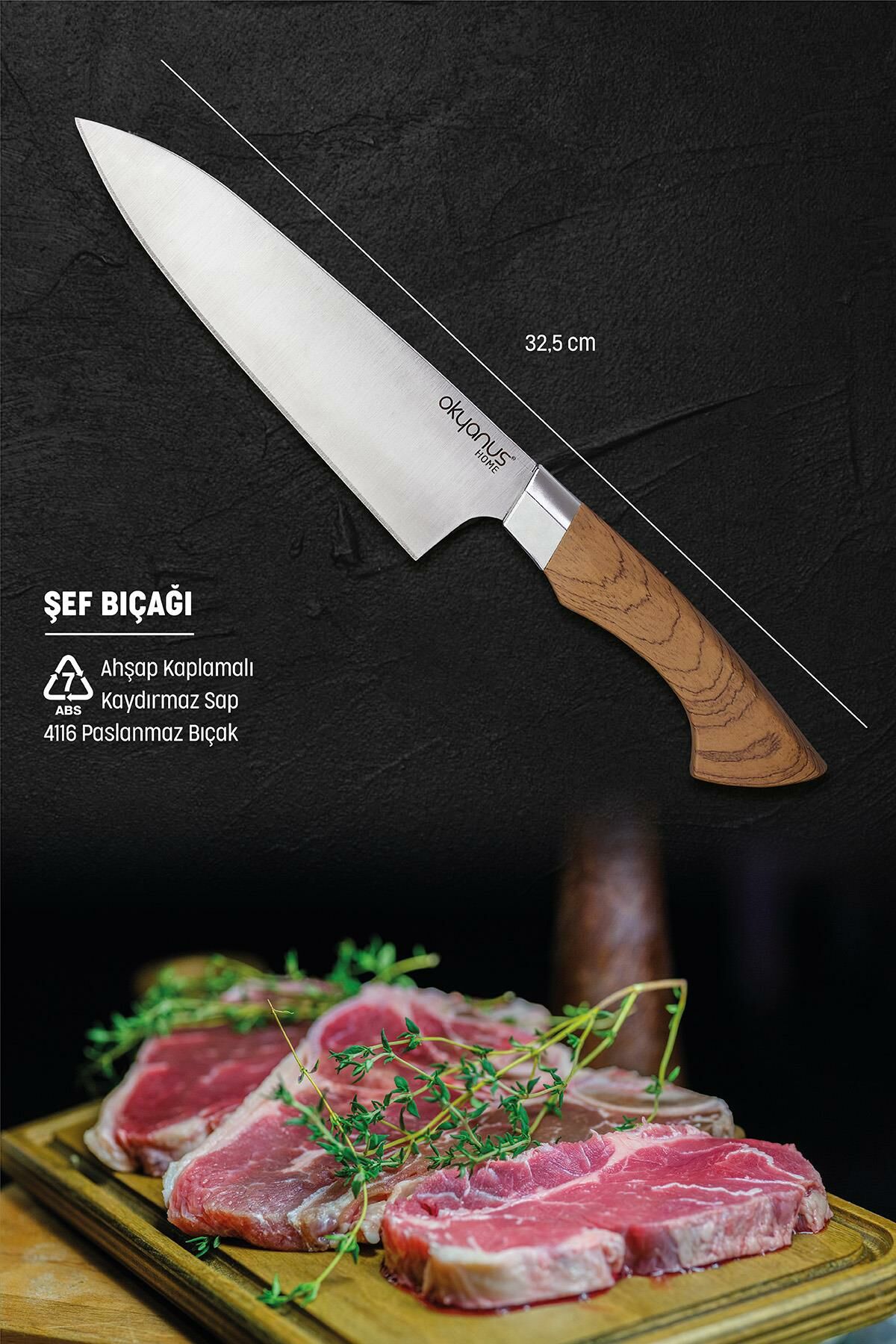 Okyanus Home Ahşap Kaplamalı Şef Bıçağı