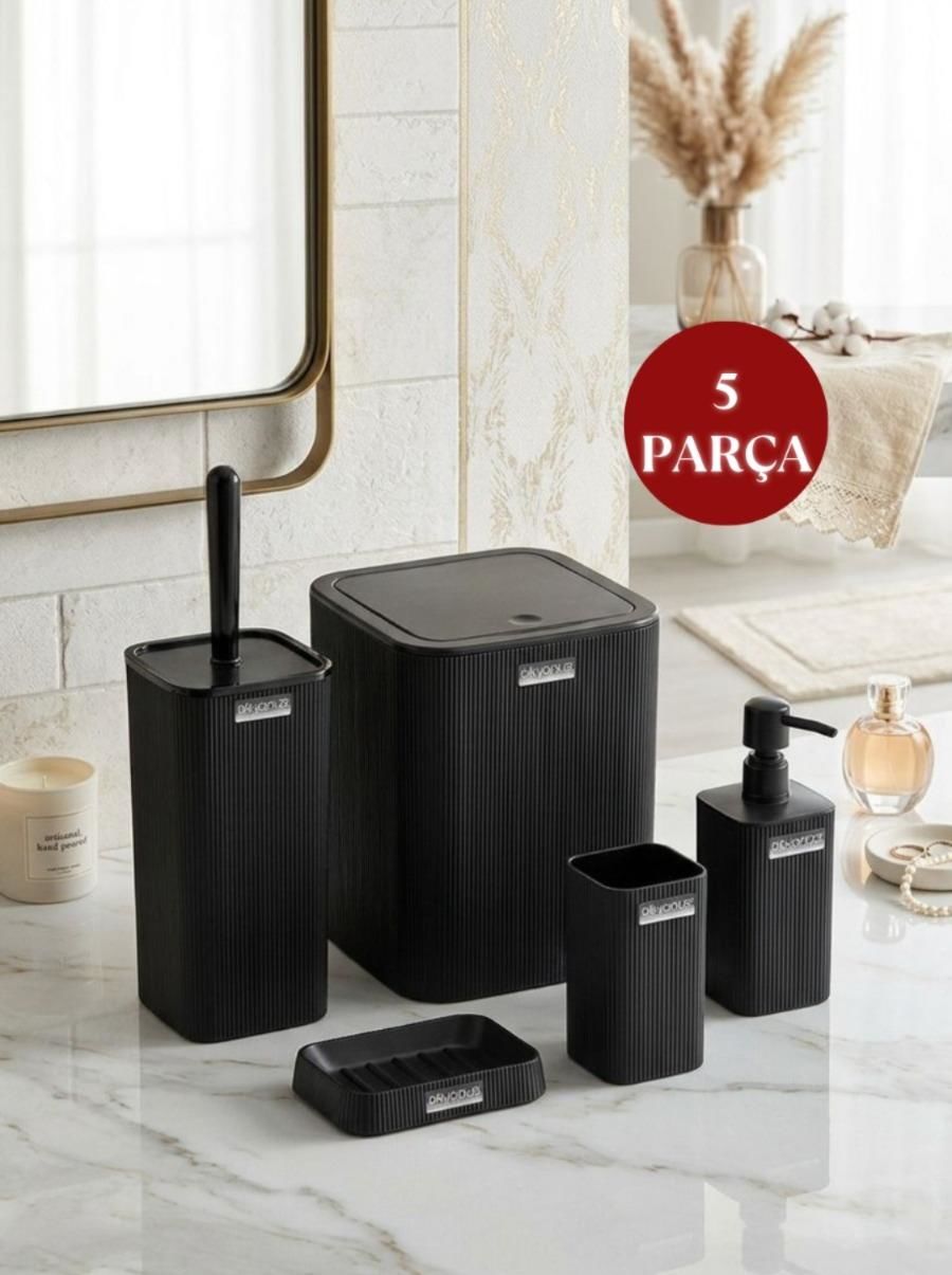 Okyanus Home Mina Siyah Çizgili Kare Banyo Seti