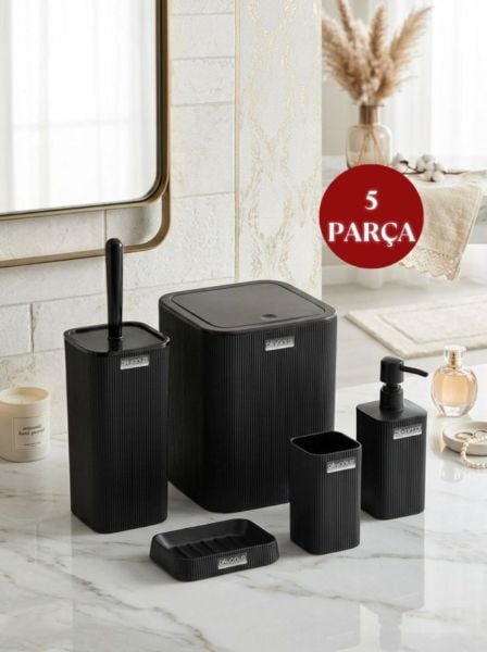 Okyanus Home Mina Siyah Çizgili Kare Banyo Seti