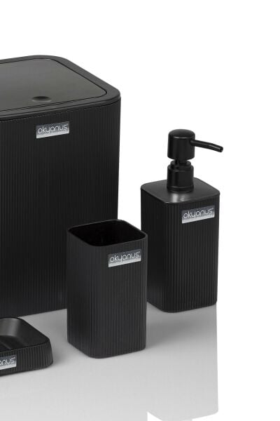Okyanus Home Mina Siyah Çizgili Kare Banyo Seti