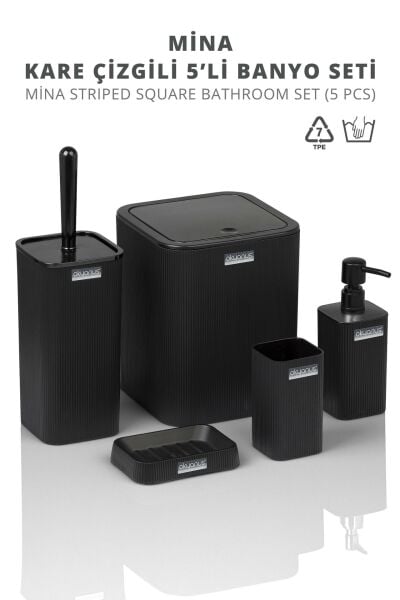 Okyanus Home Mina Siyah Çizgili Kare Banyo Seti
