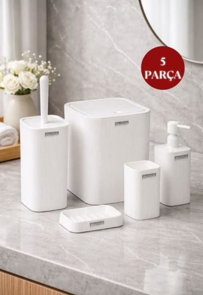 Okyanus Home Mina Beyaz Çizgili Kare Banyo Seti