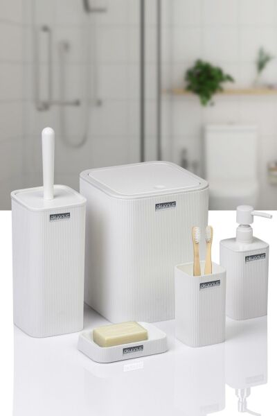 Okyanus Home Mina Beyaz Çizgili Kare Banyo Seti