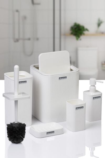 Okyanus Home Mina Beyaz Çizgili Kare Banyo Seti