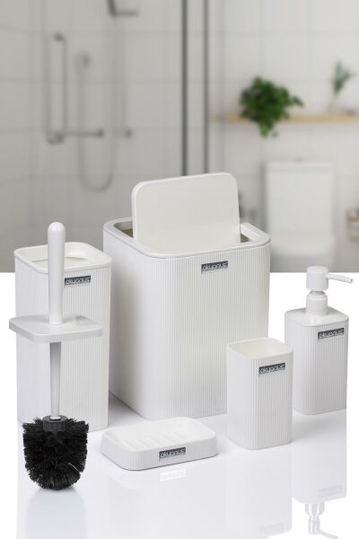 Okyanus Home Mina Beyaz Çizgili Kare Banyo Seti