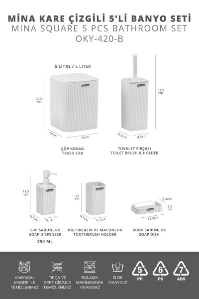 Okyanus Home Mina Beyaz Çizgili Kare Banyo Seti