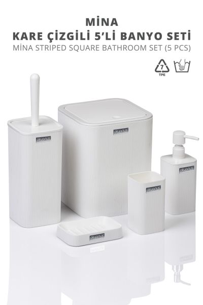 Okyanus Home Mina Beyaz Çizgili Kare Banyo Seti